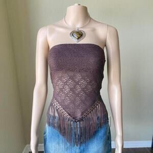 Early 2000s brown fringe tube top